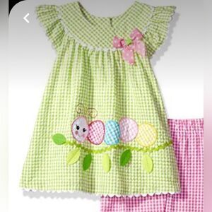 Bonnie Baby Girls Caterpillar Appliqued Gingham Seersucker Dress Shirt 6-9 month